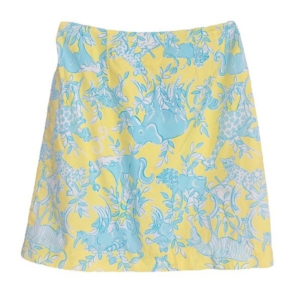 VINTAGE JUNKANOO Lilly Pulitzer Yellow Blue Animal Art Print Cotton A-Line Mini